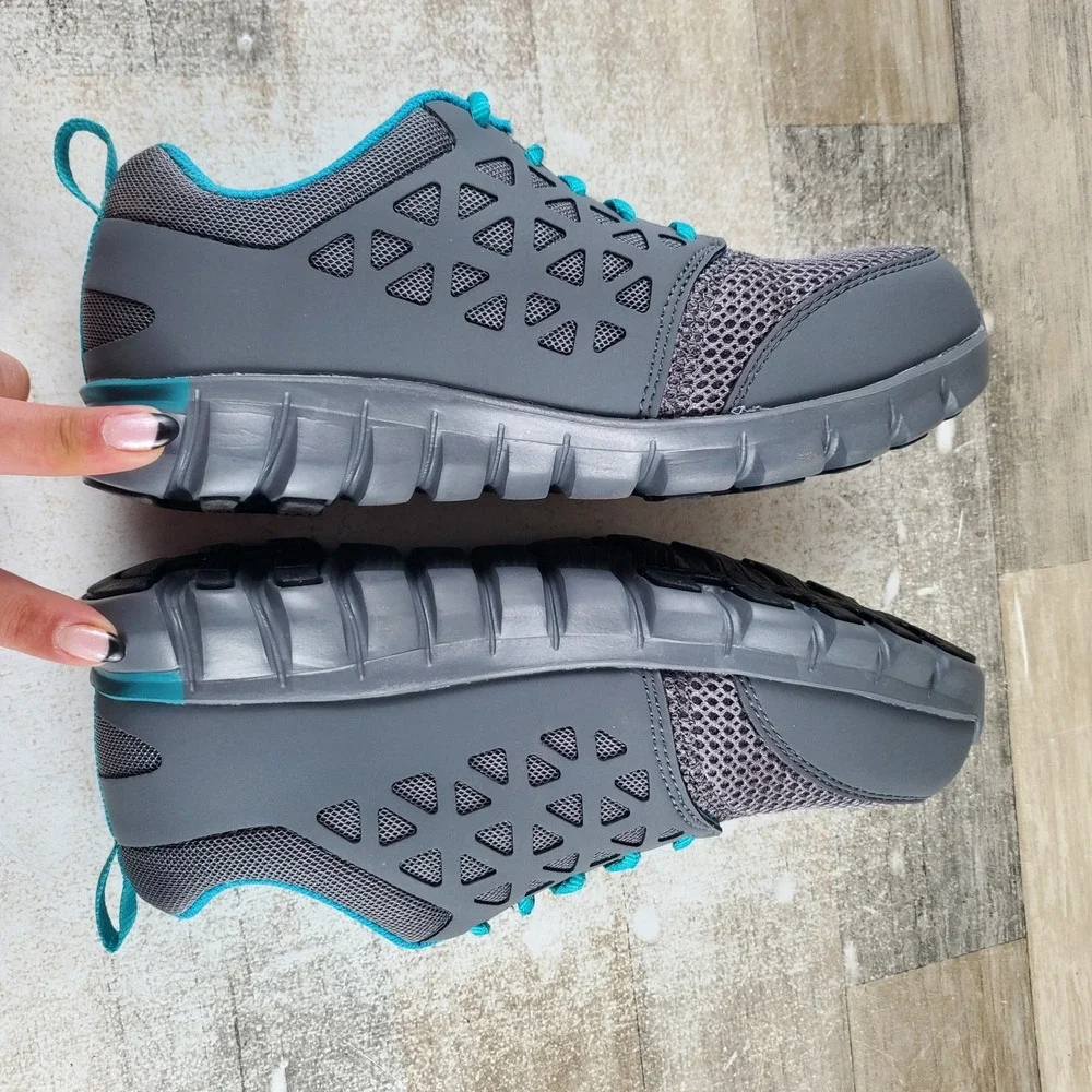 Reebok Work Sublite Cushion Womens Work Shoes Sz 9 W Gray Mesh Oxford Alloy Toe